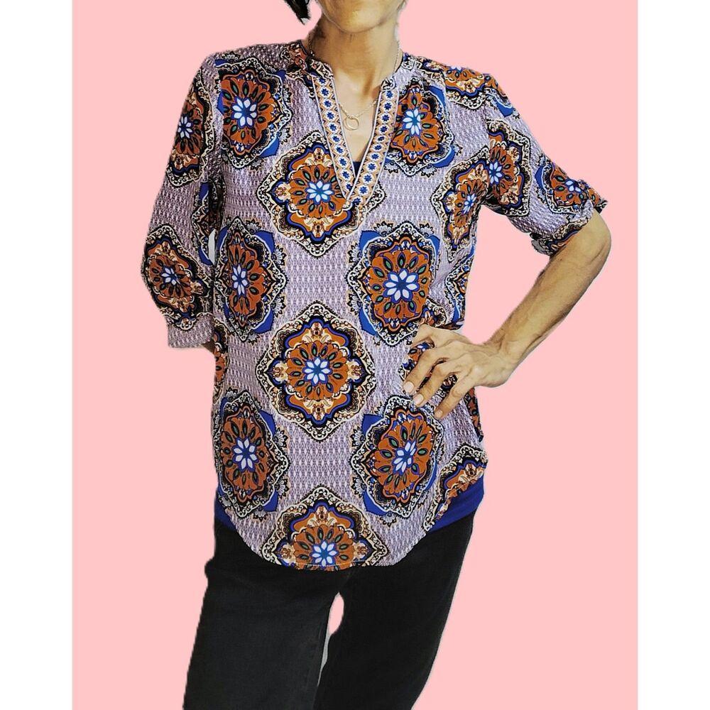 Society Girl ~ Purple Boho Mandala Hi-Lo Top ~ Size XS